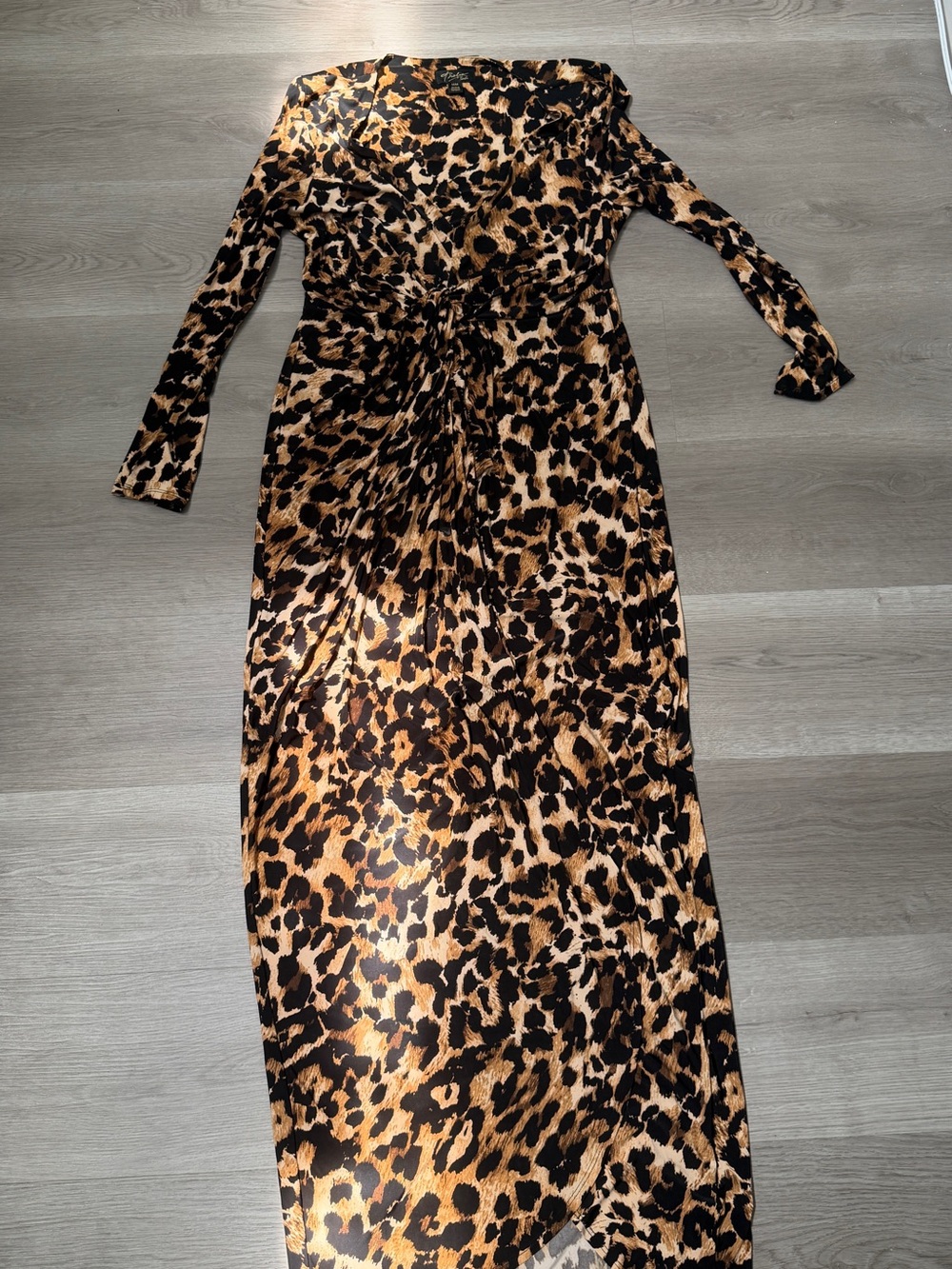 Leopard Print Wrap-Style Maxi Dress in Brown/Black